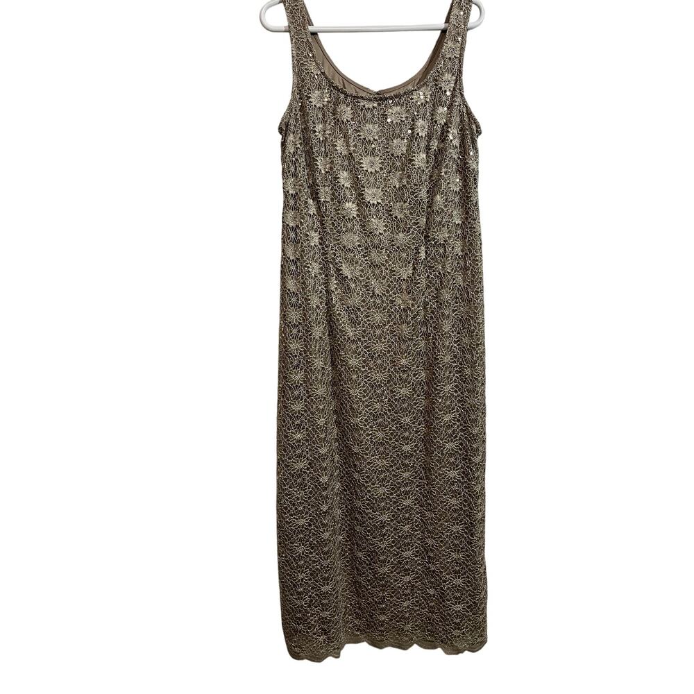 R&M Richards Gold Sequin Lace Midi Dress Formal Evening Wedding Guest